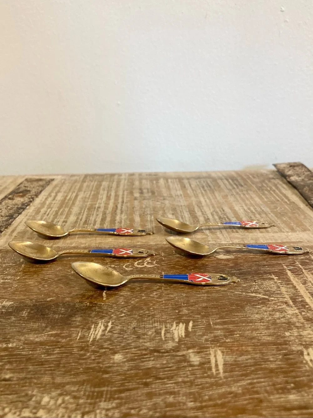 5 Vintage Gold Plated Souvenir Demitasse Spoons Denmark Soldiers